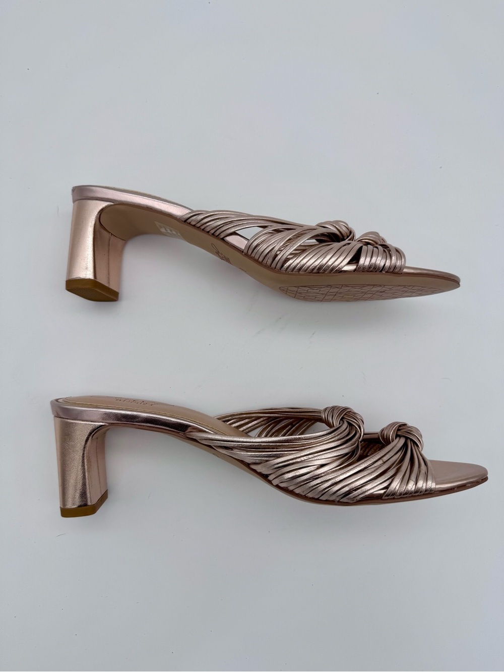 Jewel Badgley Mischka Cheryl Metallic Leather Block Heel Sandals Rose Gold 8 - Picture 9 of 15